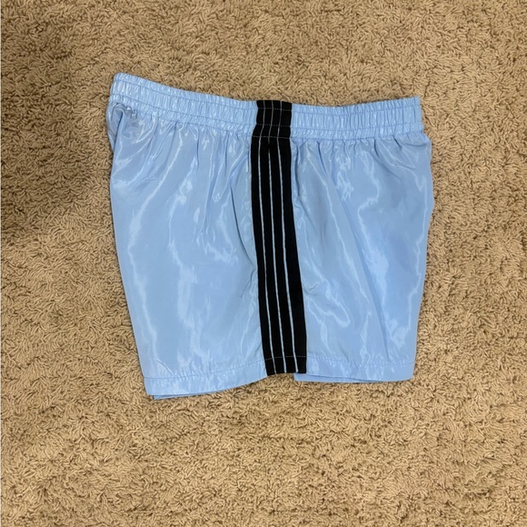 Sky Blue Women's Athletic Shorts with Black Stripes - Picture 3 of 5